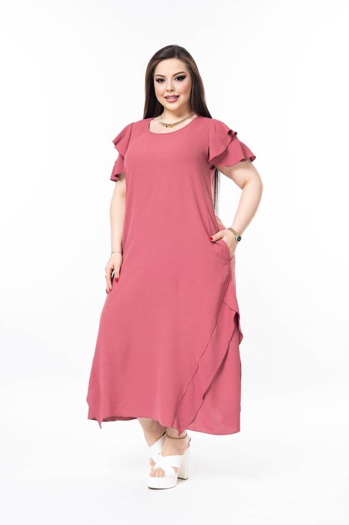 Haljina s volanima od lagane tkanine - Ružičasta