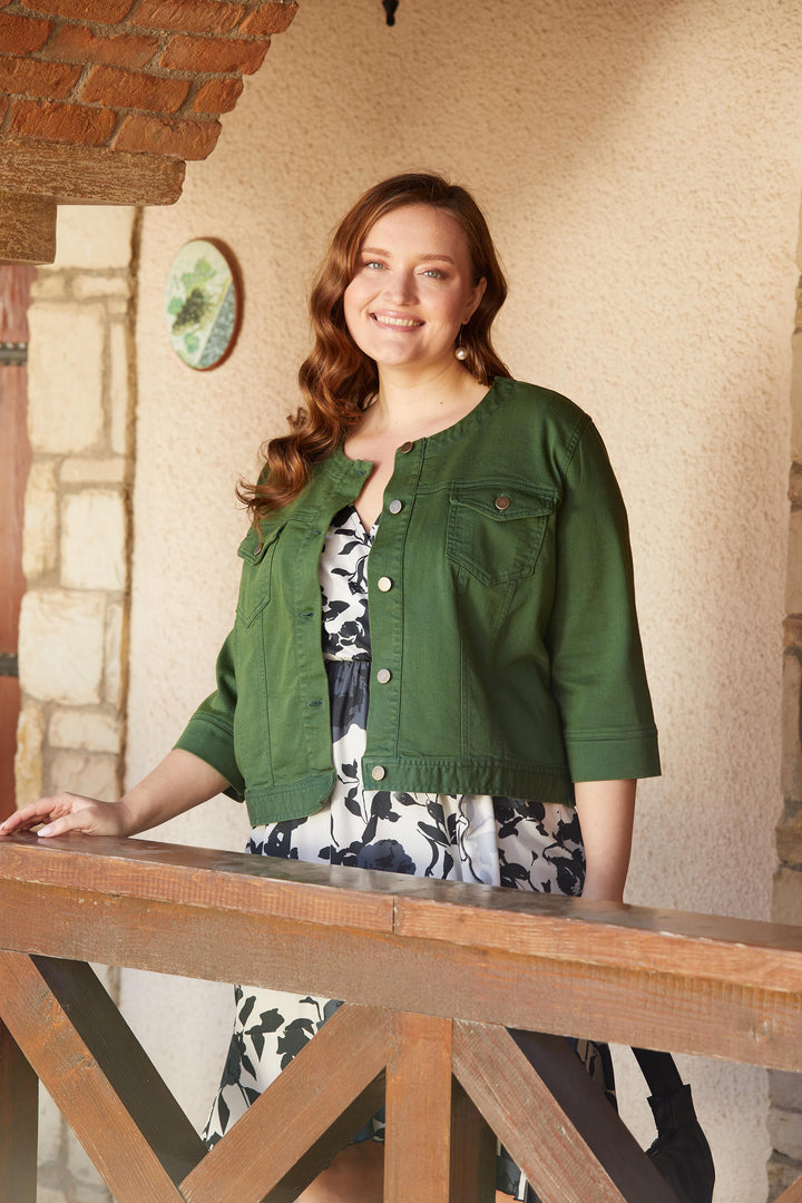 Късо дънково яке - тъмнозелен - My Store