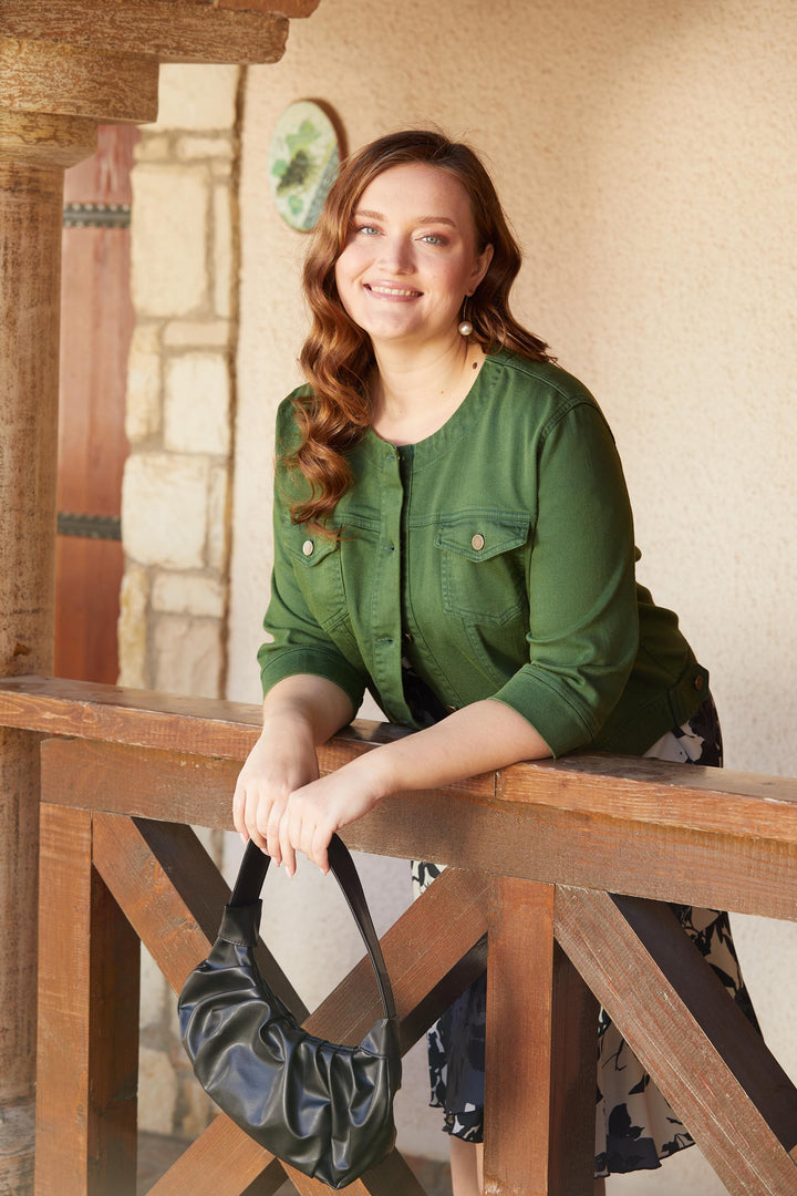 Късо дънково яке - тъмнозелен - My Store