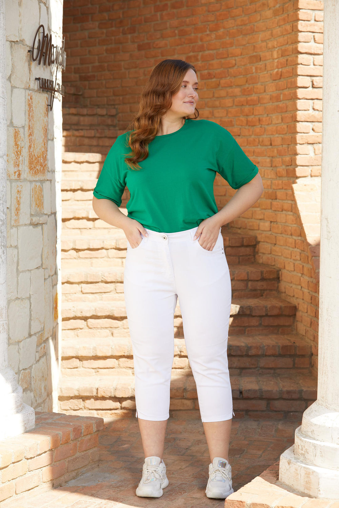 Макси 7/8 памучен панталон Ребека - бял - My Store