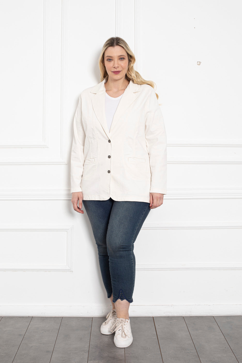 Maxi jakna od trapera na rever - bijela