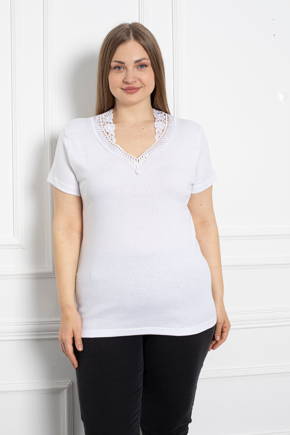 Pamučna bluza s čipkom - bijela