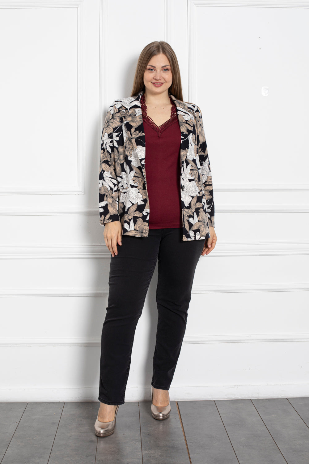 Pamučna bluza s čipkom - bordo - My Store