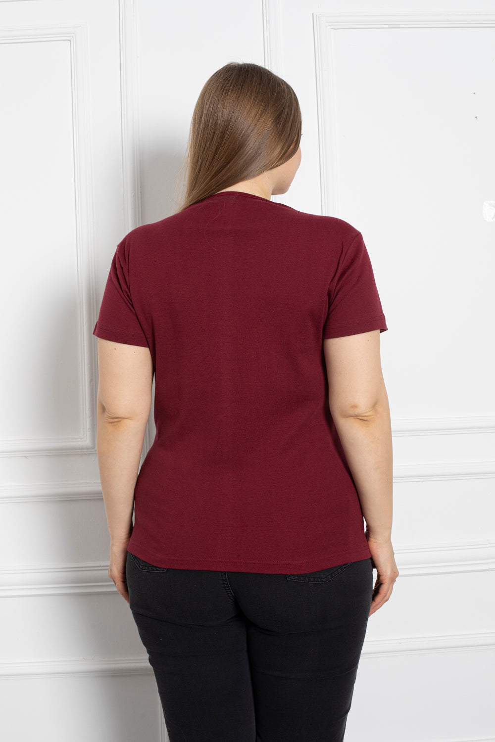 Pamučna bluza s čipkom - bordo - My Store