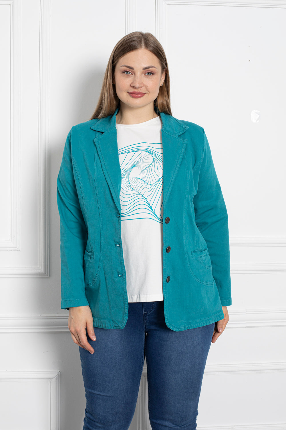 Trapper maxi jakna s preklopom - tirkizna