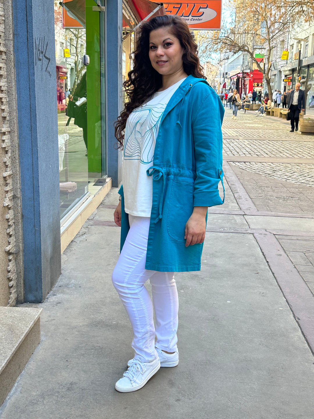 Safari traper baloner s kapuljačom - tirkizna