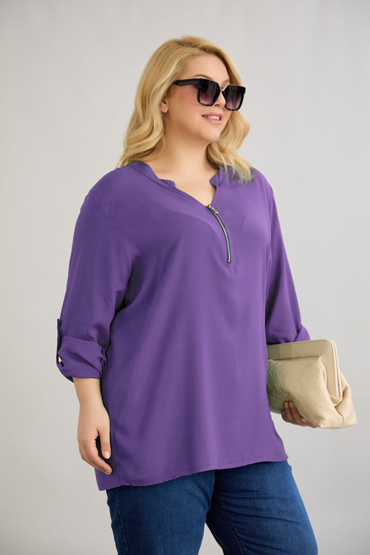 Bluzica od viskoze s patentnim zatvaračem na dekoltea - Ljubičasta