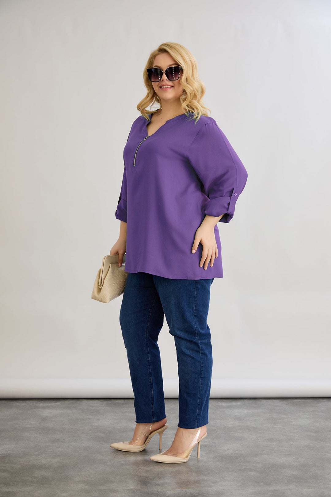 Bluzica od viskoze s patentnim zatvaračem na dekoltea - Ljubičasta