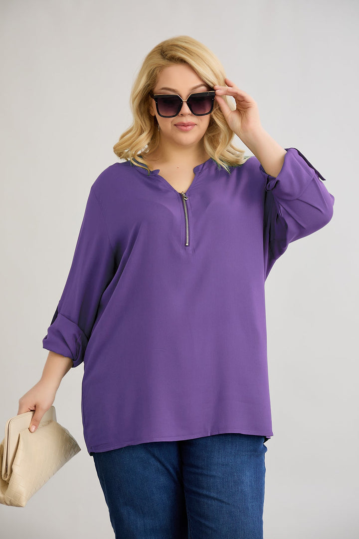 Bluzica od viskoze s patentnim zatvaračem na dekoltea - Ljubičasta