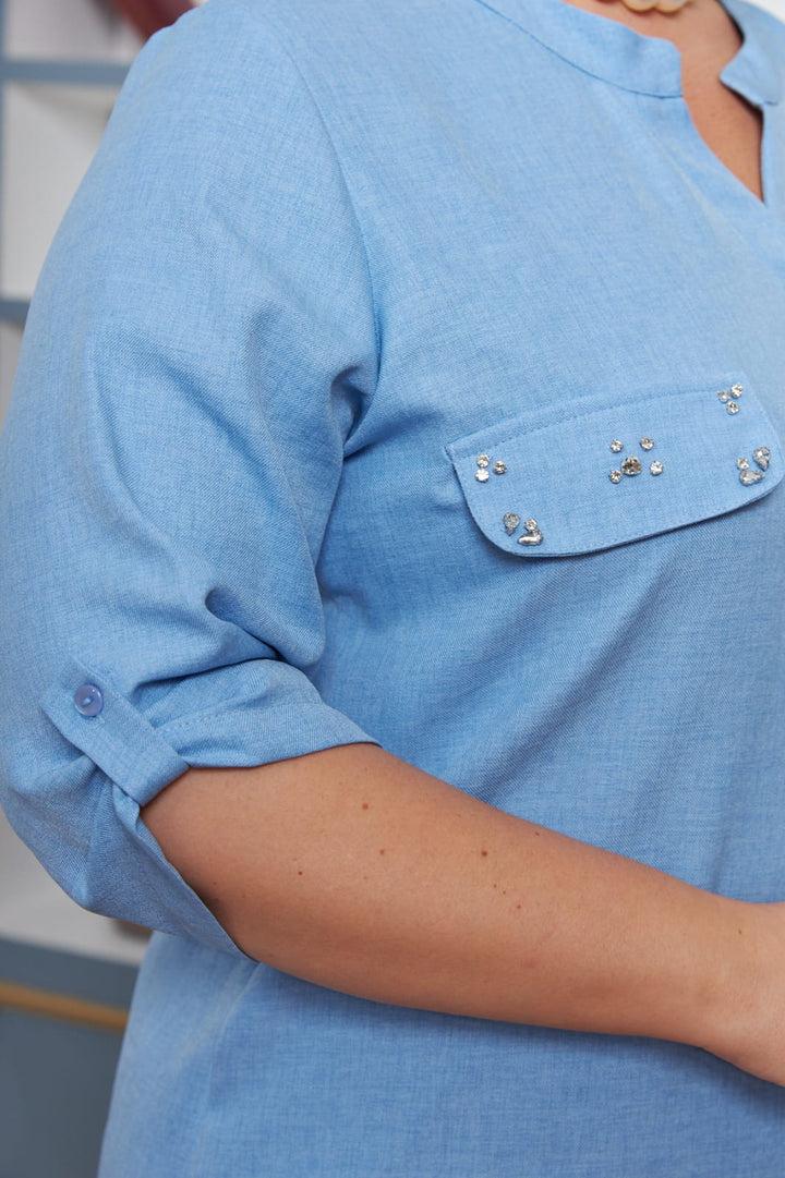 Košulja kratkih rukava sa kristalićima u 5 boja - Plava