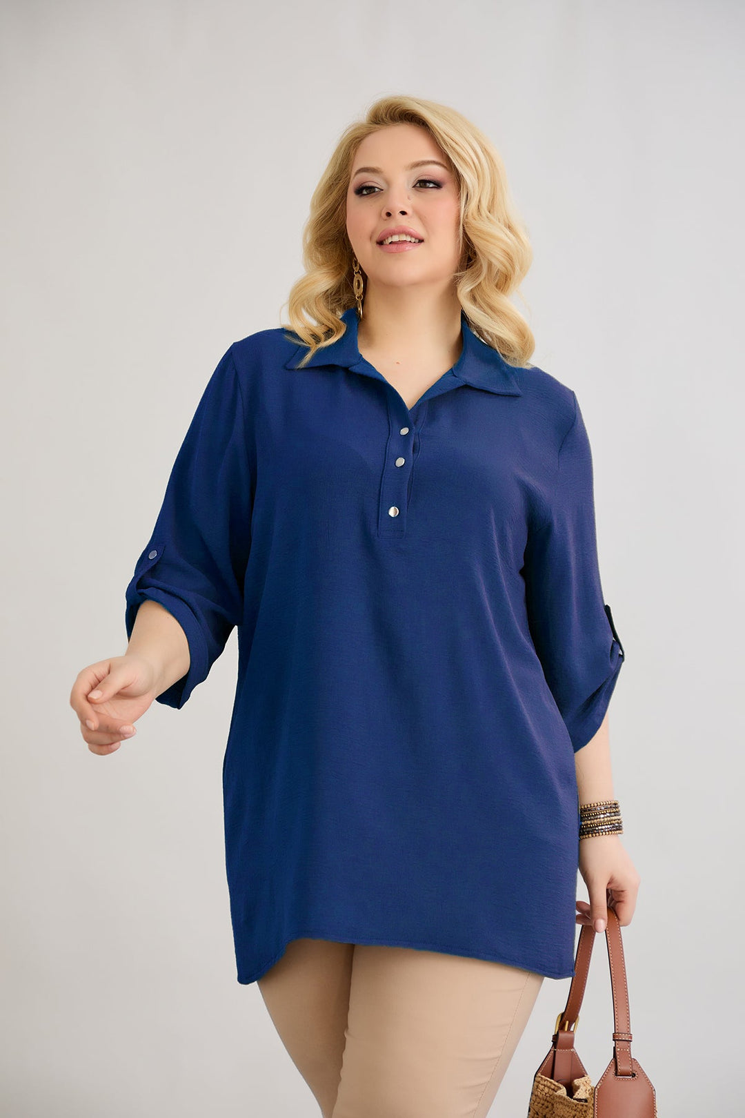 Košulja s 3/4 rukavima i gumbima - tamnoplava