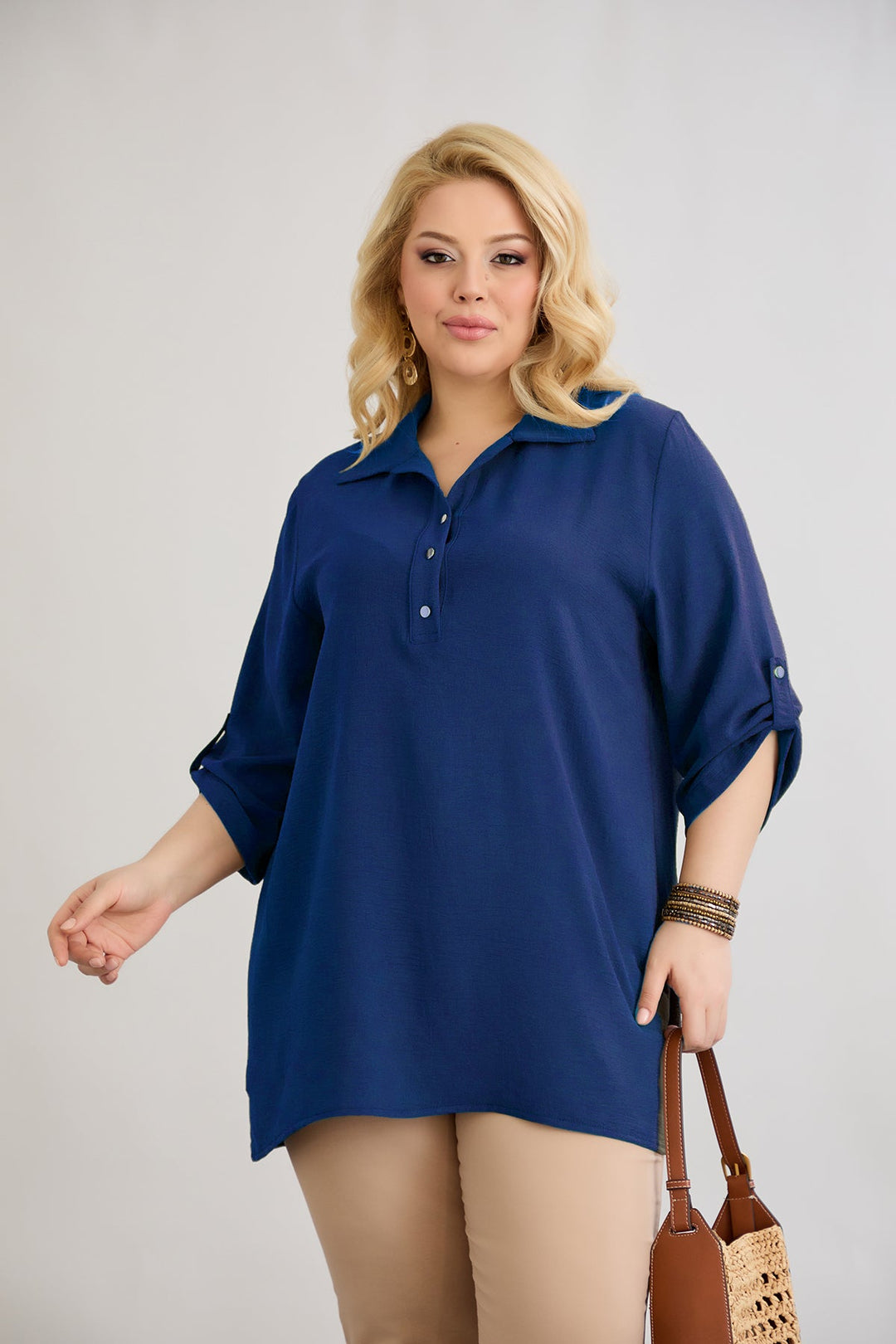 Košulja s 3/4 rukavima i gumbima - tamnoplava