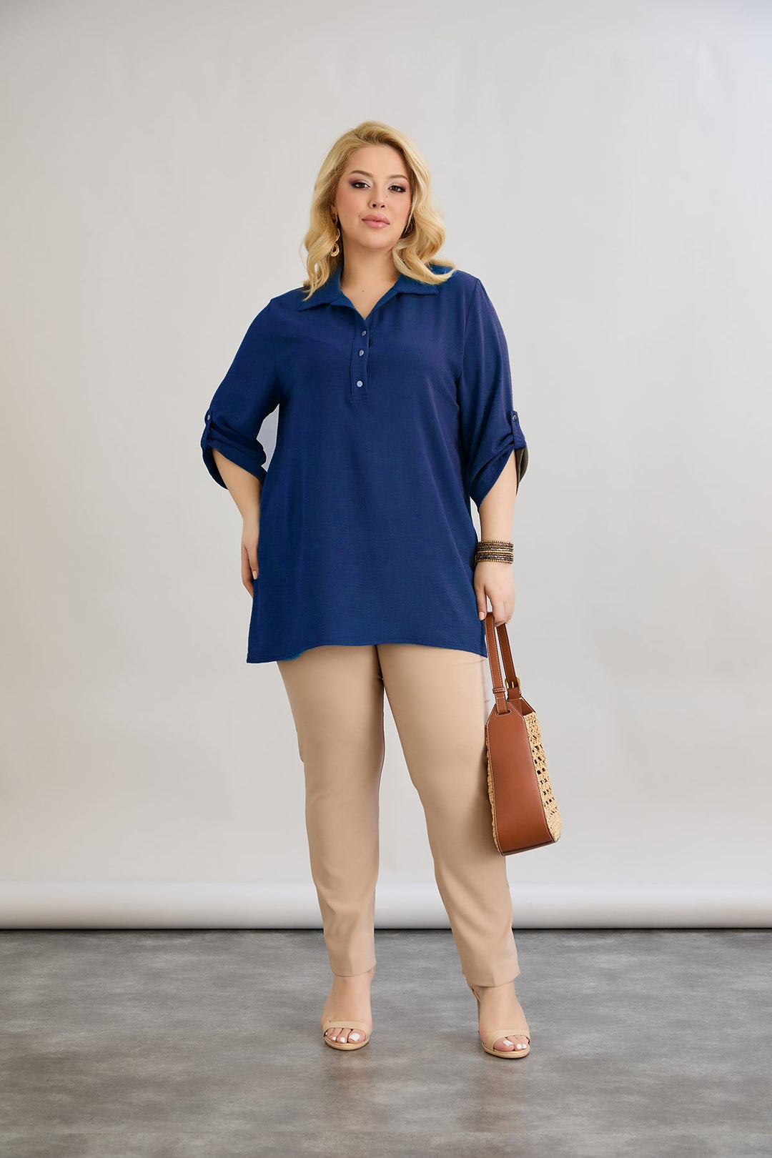 Košulja s 3/4 rukavima i gumbima - tamnoplava