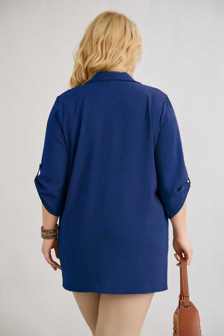 Košulja s 3/4 rukavima i gumbima - tamnoplava