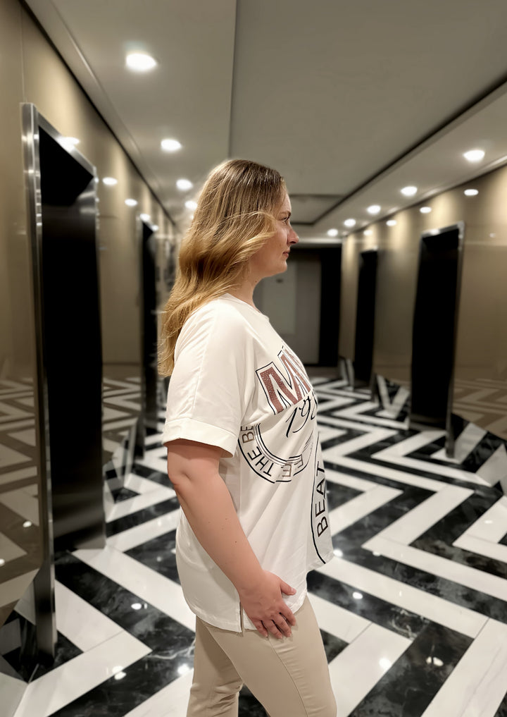 Pamučna majica s printom 1986 - Bež