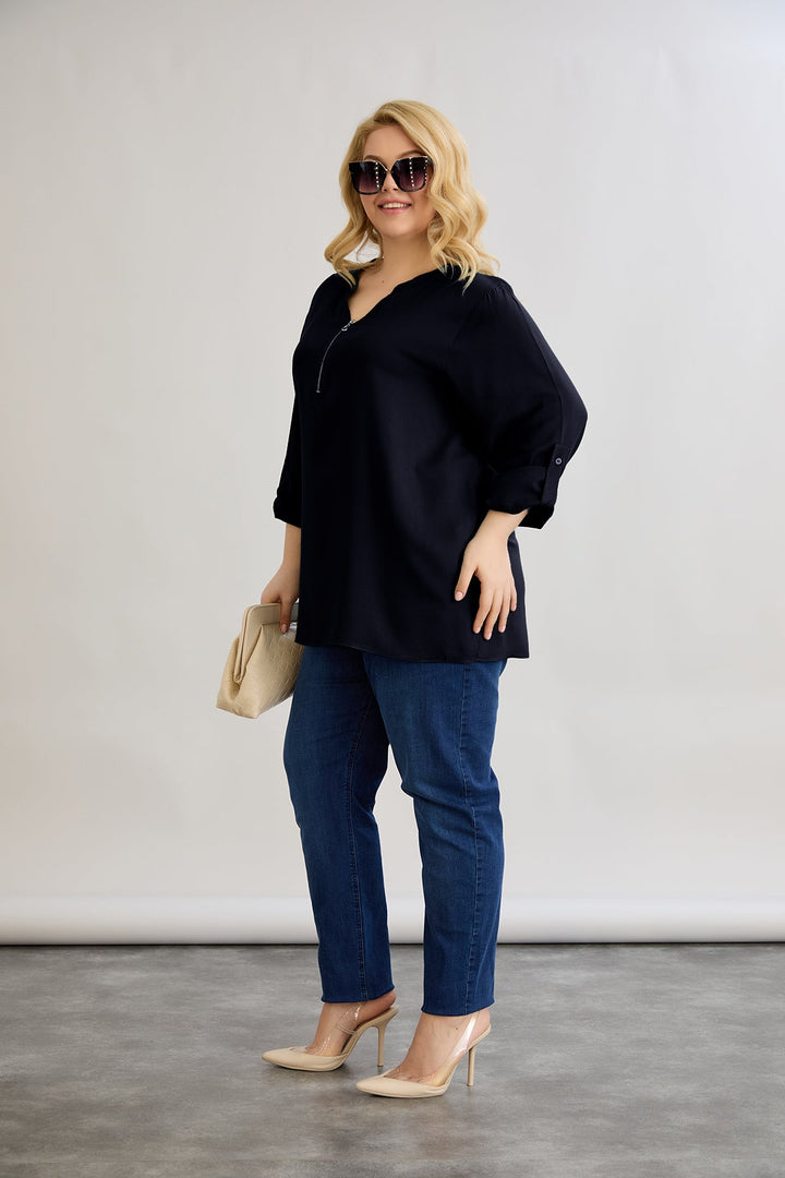 Bluzica od viskoze s patentnim zatvaračem na dekolteu - Crna