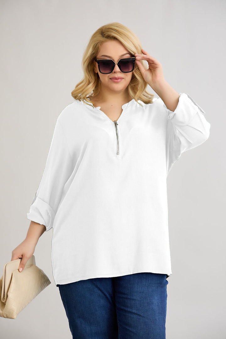 Bluza od viskoze s patentnim zatvaračem na dekolteu - Bijela