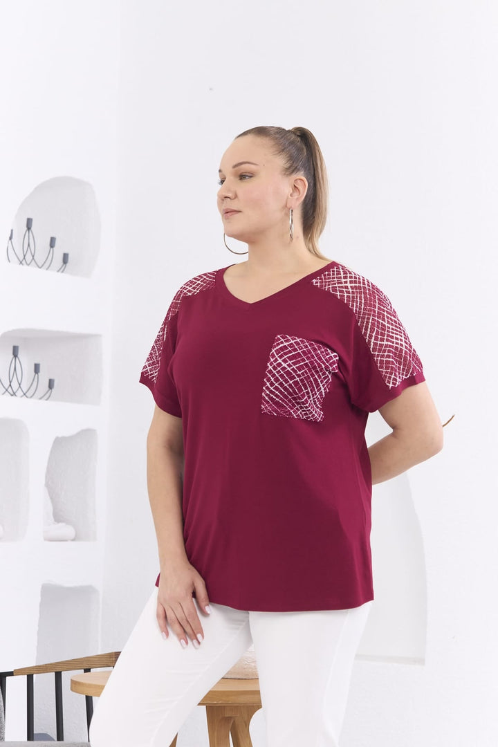 Duga bluzica s dekorativnom mrežom - Bordo