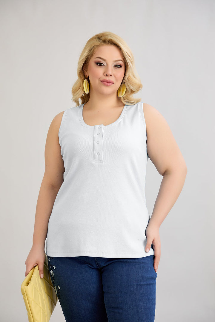 Pamuk majica s tik-tak kopčanjem - Bijela