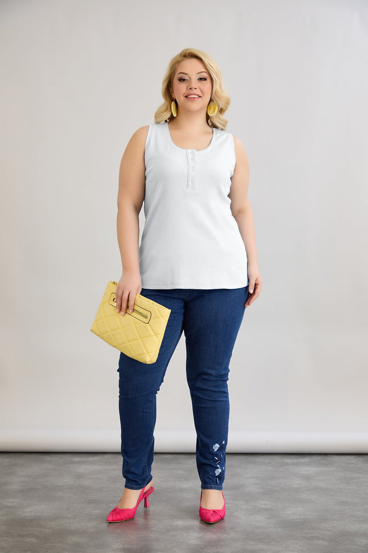 Pamuk majica s tik-tak kopčanjem - Bijela