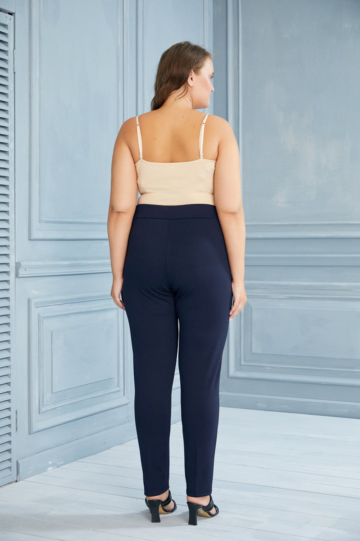 Duge ravne hlače s rubom - Laura Tamno plava