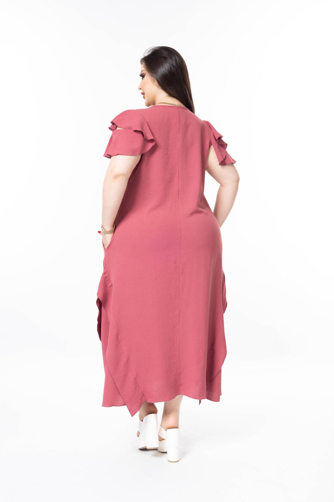 Haljina s volanima od lagane tkanine - Ružičasta