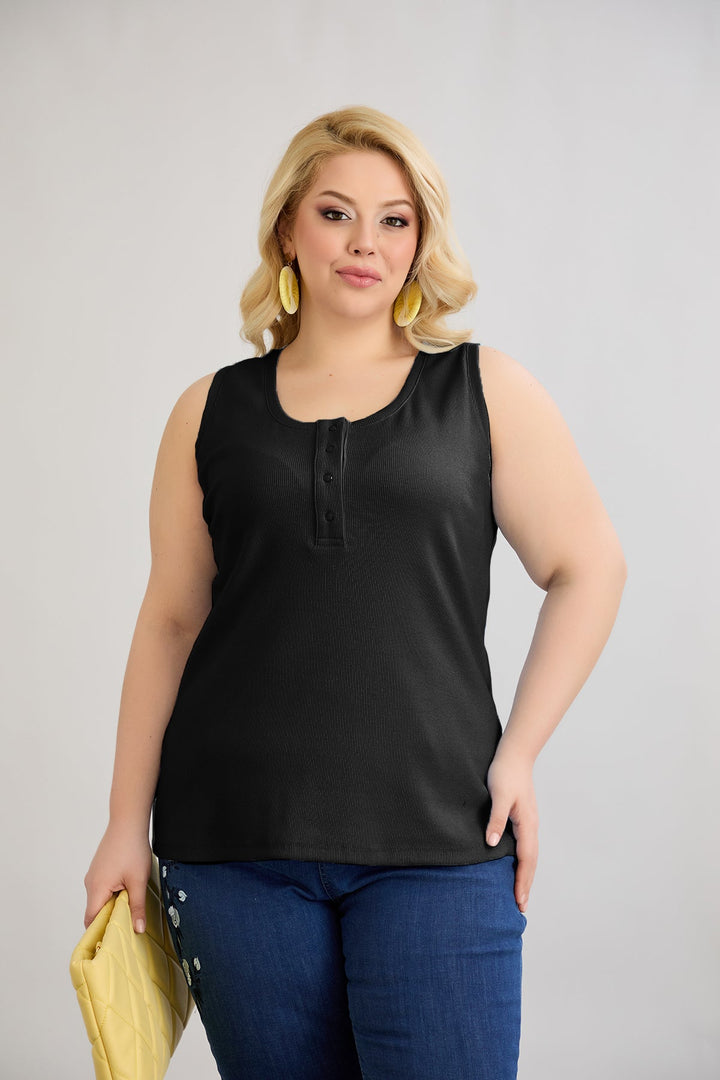 Pamukasti top s dugmadi - Crna