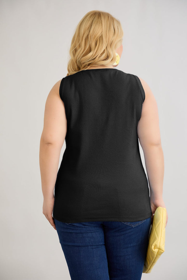 Pamukasti top s dugmadi - Crna