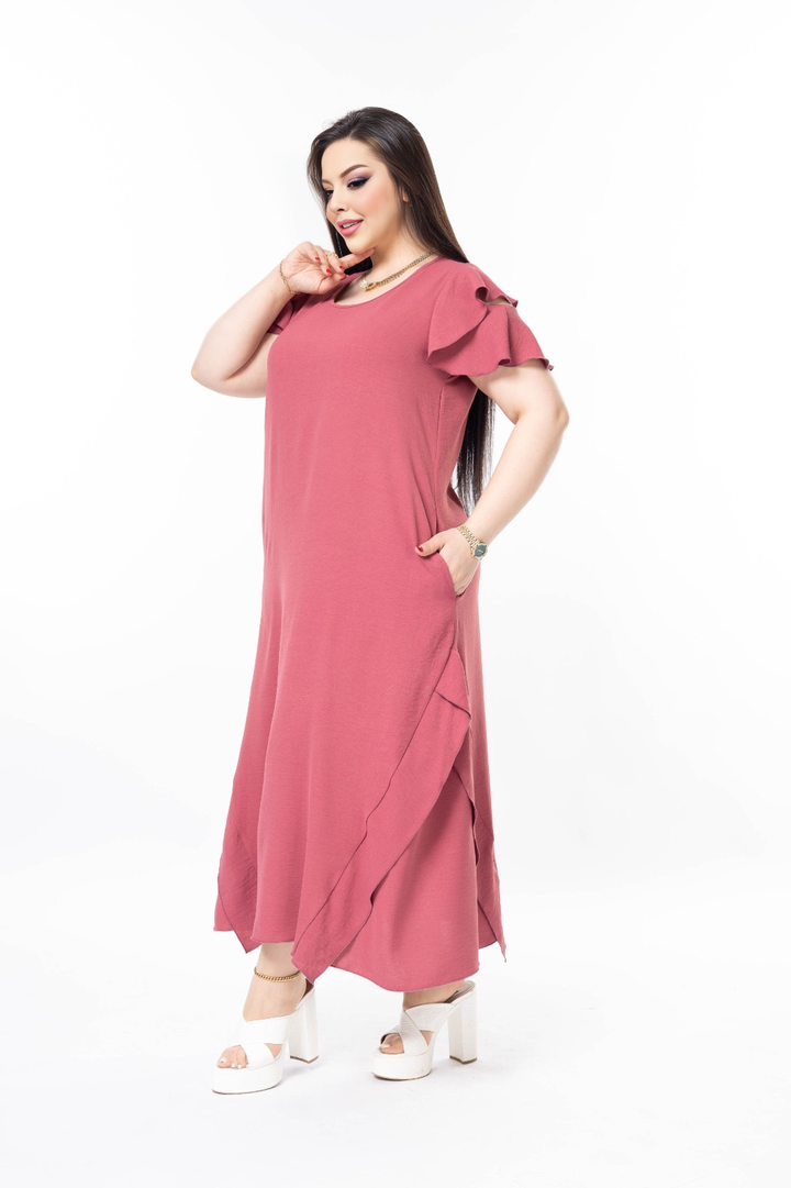 Haljina s volanima od lagane tkanine - Ružičasta