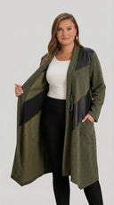 Dugi kardigan s eko-kožnim detaljima - Kaki