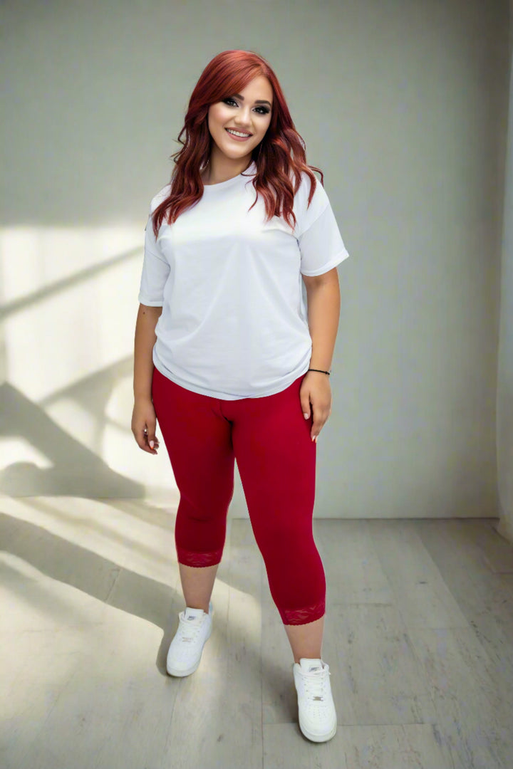 7/8 памучен клин с дантела - малина - My Store