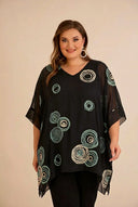 Šifonska tunika s pamučnom podstavom - Zeleni krugovi