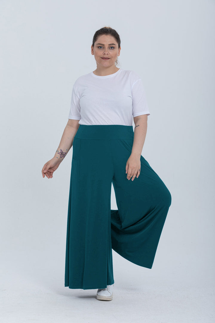 Maxi sukka-hlače s džepovima Poli - zelena - My Store