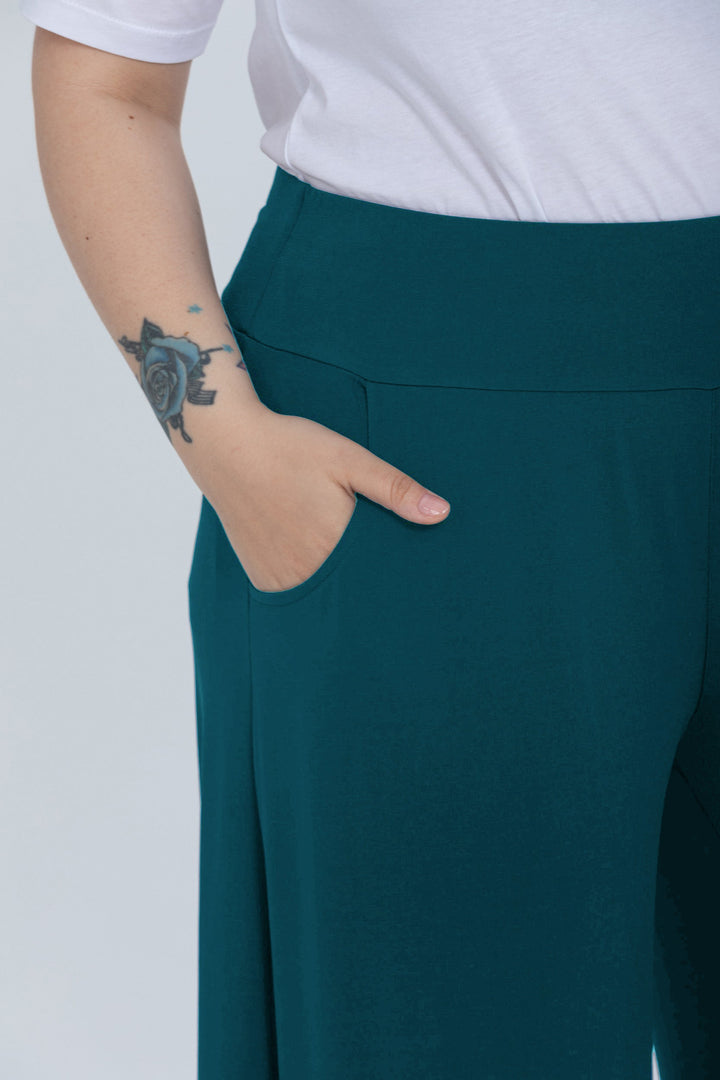 Maxi sukka-hlače s džepovima Poli - zelena - My Store