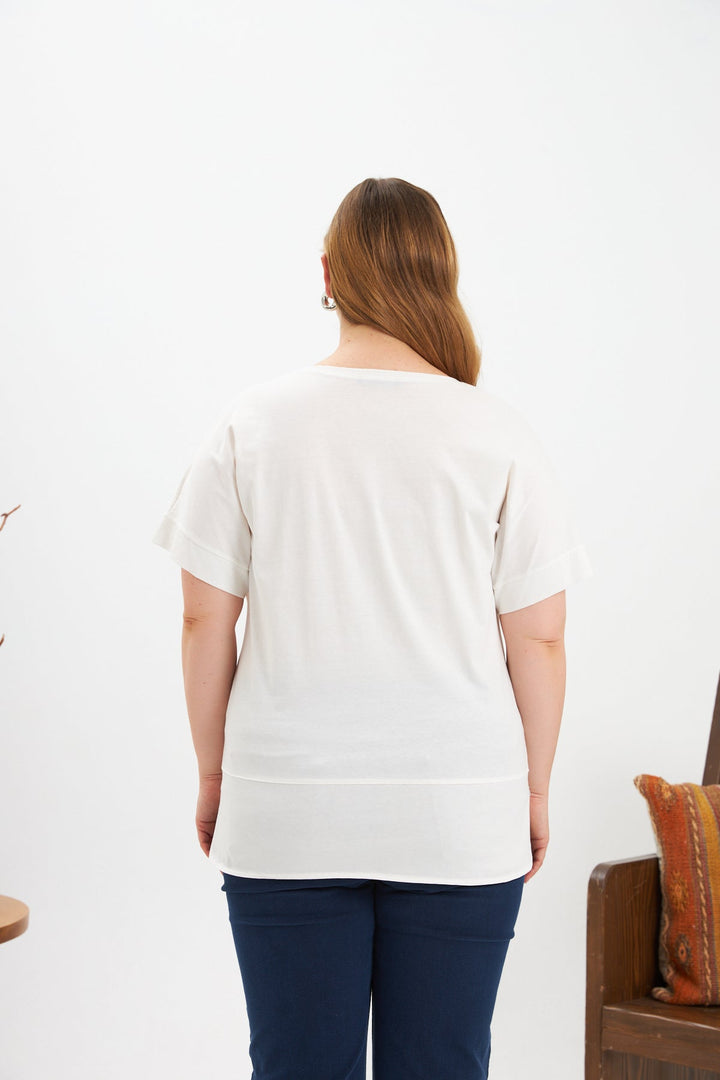 Majica s printom i ukrasnim kamenčićima HEART - Bež