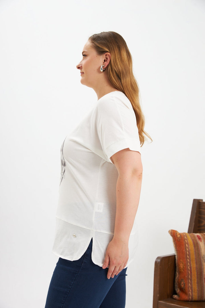 Majica s printom i ukrasnim kamenčićima HEART - Bež