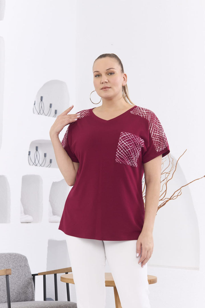 Duga bluzica s dekorativnom mrežom - Bordo