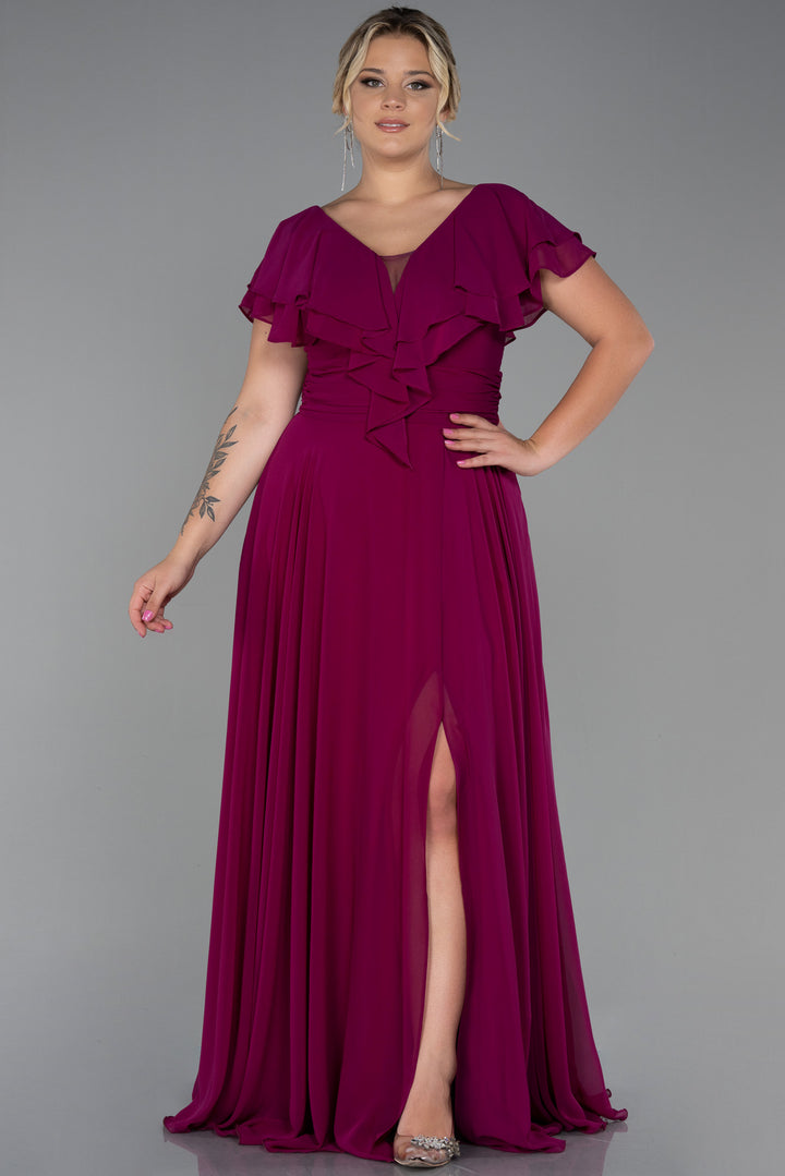 Duga svečana haljina od šifona - šljiva N032