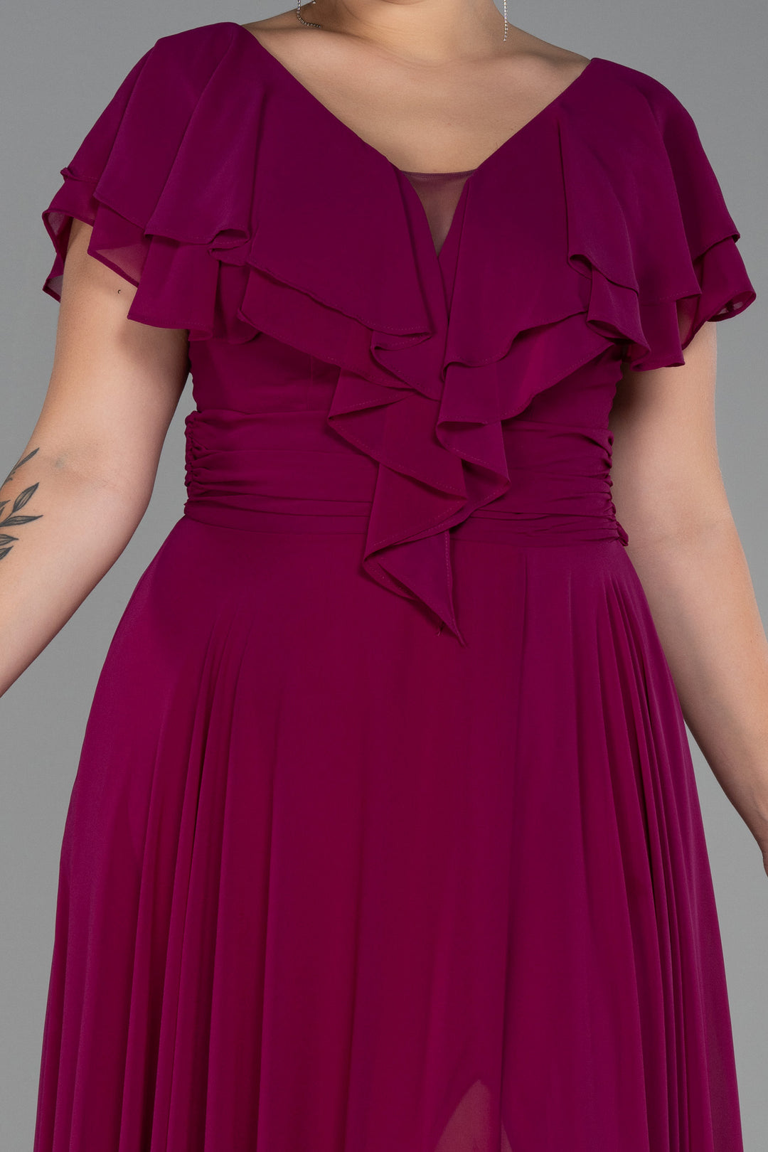 Duga svečana haljina od šifona - šljiva N032