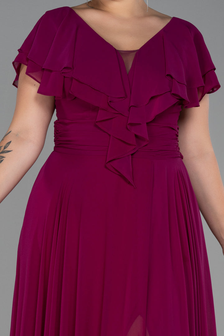 Duga svečana haljina od šifona - šljiva N032