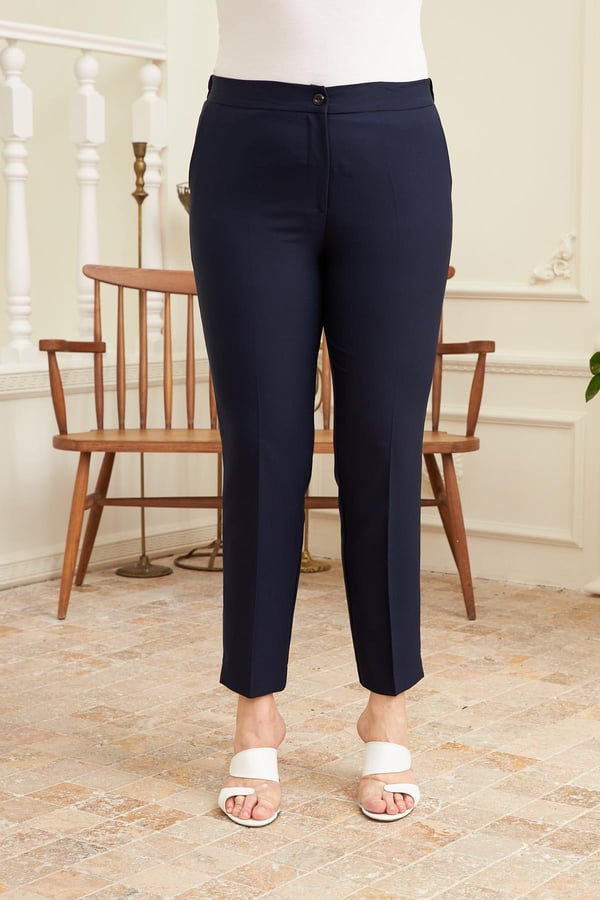 Proljetne hlače s prorezima i elastičnim strukom - tamnoplave - My Store