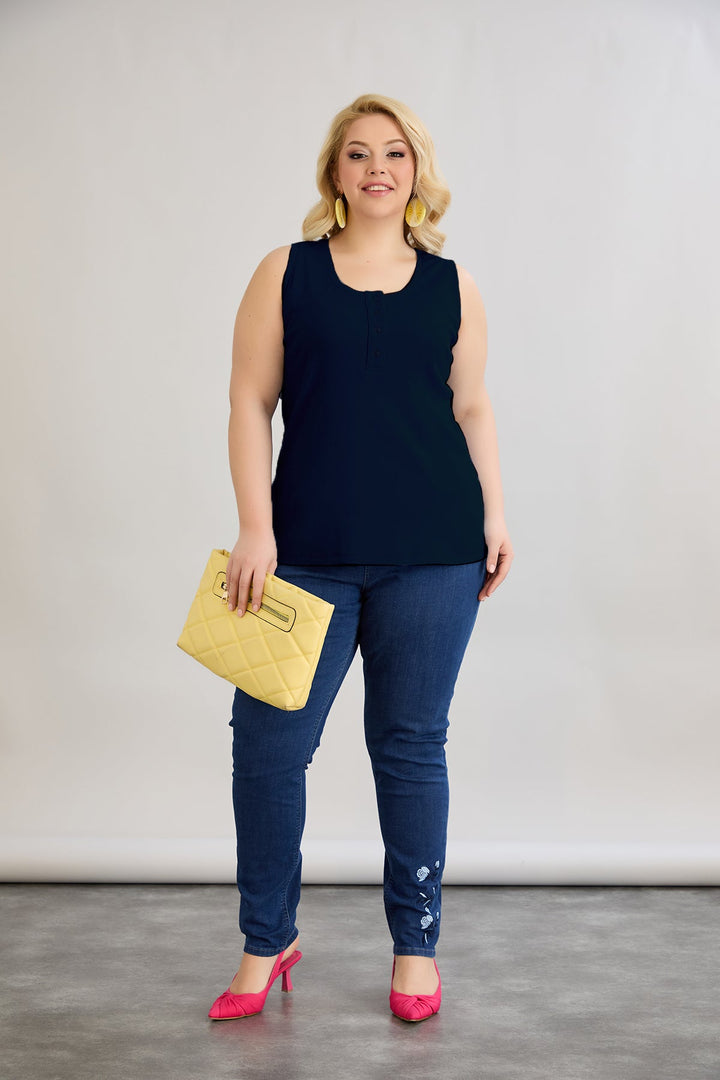 Pamukasti top s tik-tak kopčanjem - tamnoplava boja