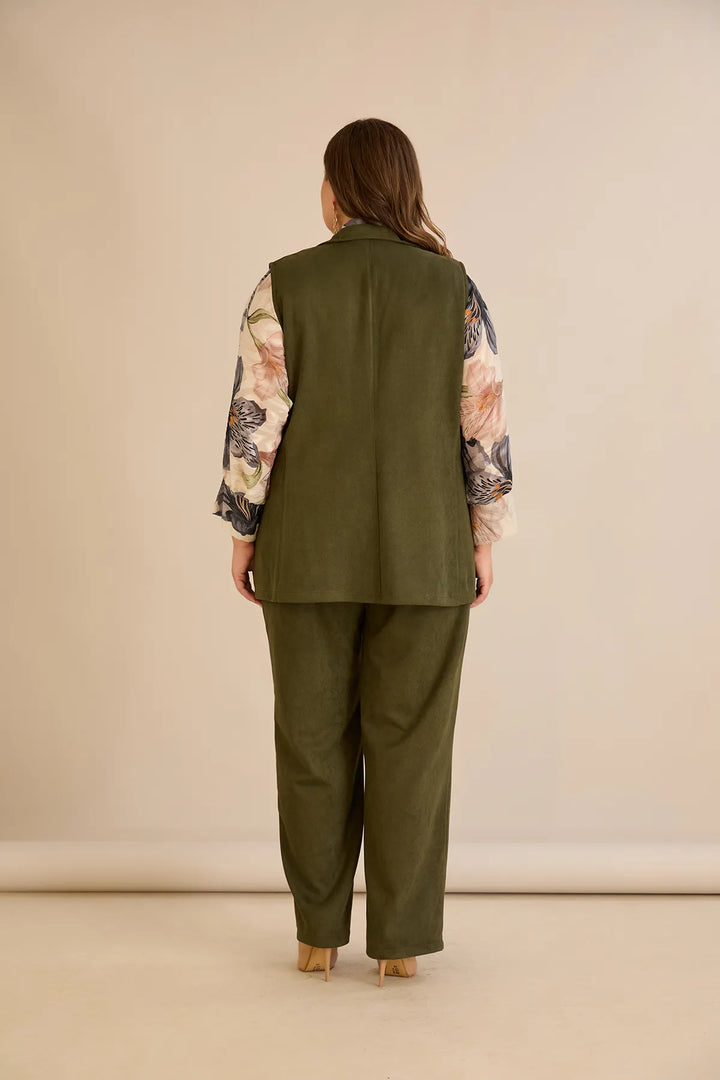 Elegantni prsluk s reverom i brošem – Kaki