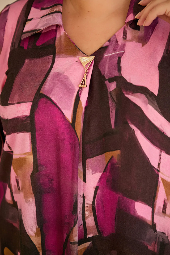 Tunika košulja s brošem u ružičastoj boji