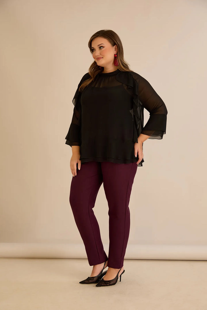 Elegantna šifonska bluza s volanima u crnoj boji