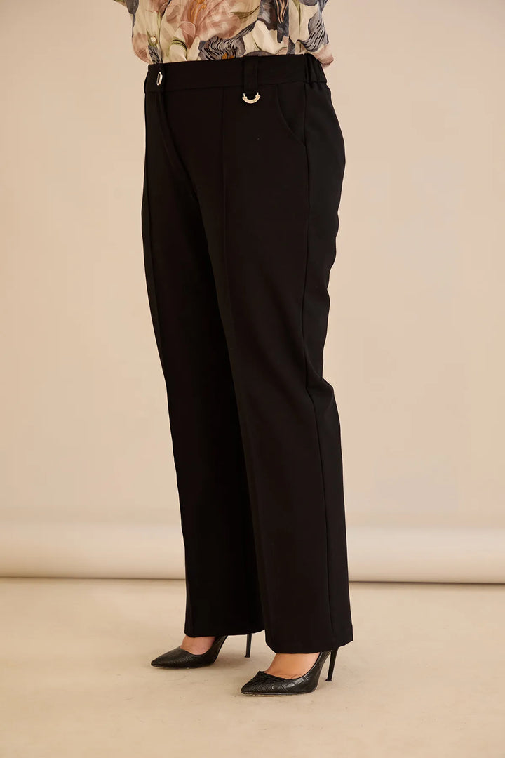 Široke elastične pamuk hlače s rubom crne boje