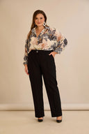 Široke elastične pamuk hlače s rubom crne boje