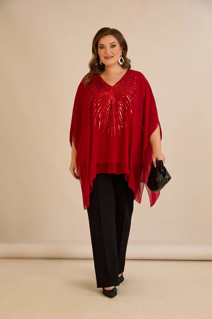 Svečana tunika s naglaskom od šljokica u ležernom kroju u crvenoj boji