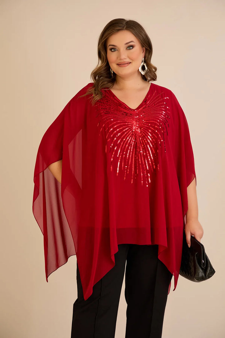Svečana tunika s naglaskom od šljokica u ležernom kroju u crvenoj boji