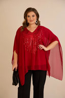 Svečana tunika s naglaskom od šljokica u ležernom kroju u crvenoj boji